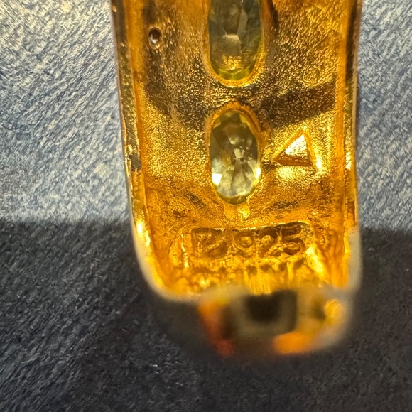 👑 Vintage GOLD VERMEIL .925 Sterling Silver Earrings with Natural Peridot Gems - Picture 2 of 7